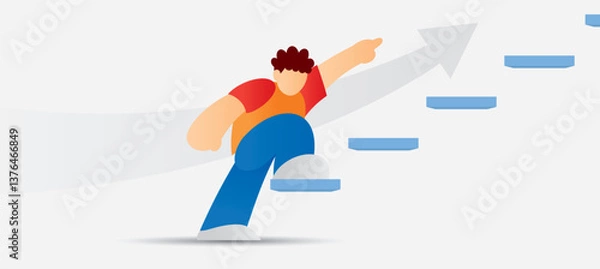 Obraz man is going up the stairs illustration vector in first step concept