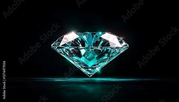 Fototapeta Teal Diamond with Glowing, and Dark Background.