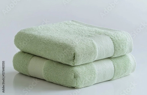 Fototapeta Stack of Soft Green Terrycloth Towels for Bathroom or Spa Use