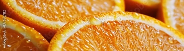 Fototapeta Juicy Orange Slices: A vibrant macro shot showcasing the refreshing detail of sliced oranges. Capturing the rich textures of the fruit.