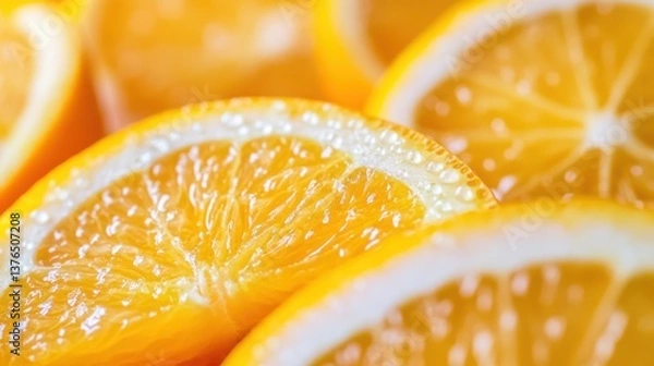 Fototapeta Zesty Citrus Delight: Slices of ripe, juicy oranges are displayed in a vibrant close-up, showcasing the textures of the fresh, healthy fruit.