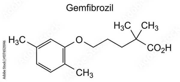 Fototapeta Chemical structure of gemfibrozil, drug substance