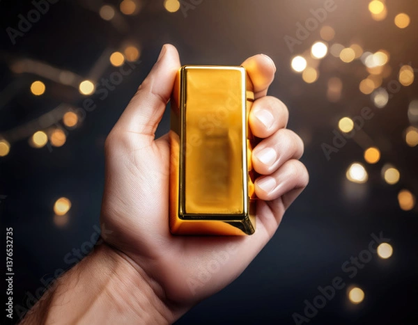 Fototapeta A gold bar resting in a person's hand, representing value. Generated with AI