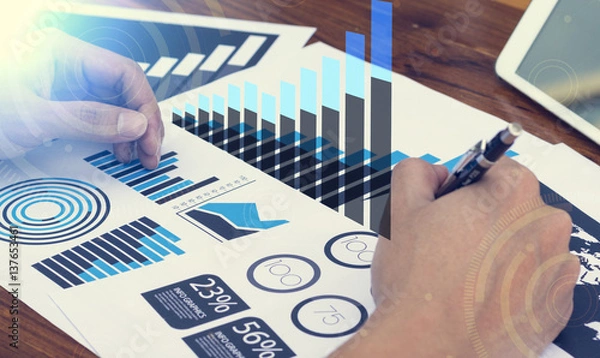 Fototapeta businessman hand working with new modern computer and business strategy as concept