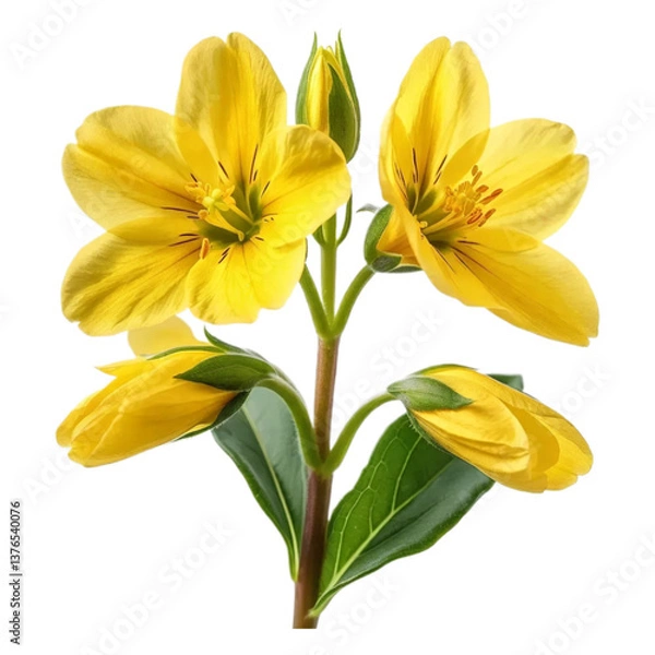 Fototapeta Vibrant Yellow Flowers Close-up of Blooming Wildflower on White Background