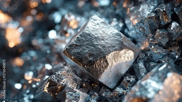 Fototapeta A close-up of liquid shiny metal with a silver-gray color. -
