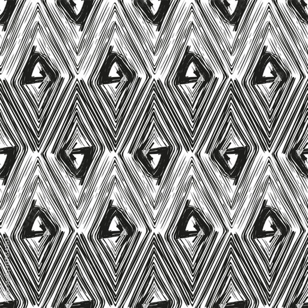 Obraz Seamless pattern with doodles collected in a geometric design. Lines drawn with pen, ink, paint.
