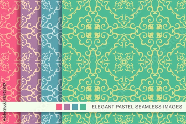 Fototapeta Elegant seamless pastel background set curve spiral cross frame