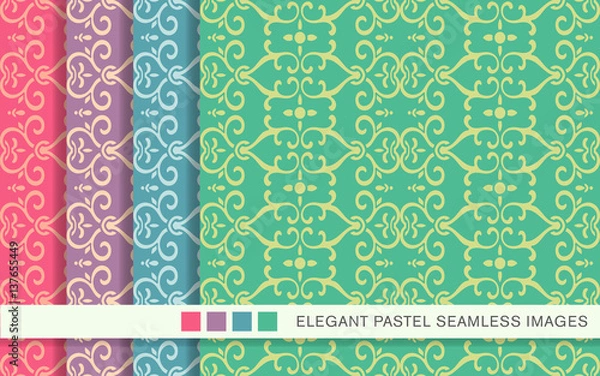 Fototapeta Elegant seamless pastel background set curve spiral chain flower