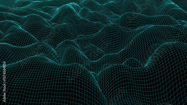 Obraz Futuristic retro landscape or bubble structure. Digital style topographic background. Blue neon mountains. Big Data visualization. Vector illustration.