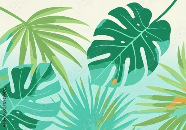 Fototapeta Vibrant tropical leaves creating a lush, green background design
