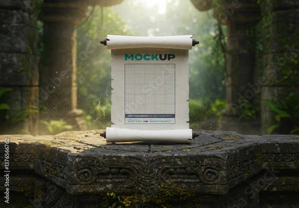 Obraz Scroll Papyrus Roll on Ancient Forest Place Mockup
