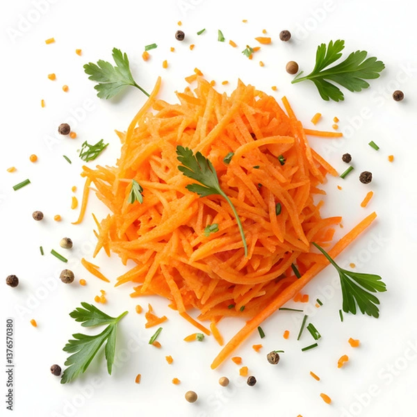 Fototapeta Heap of grated carrot on white background