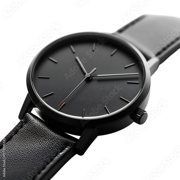 Fototapeta Minimalist Black On Black Watch With Subtle Hour Markers Isolated on Transparent Background