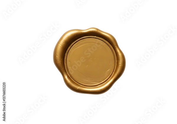 Fototapeta Elegant Round Golden Wax Seal with Shiny Embossed Surface Isolated on PNG Background.
