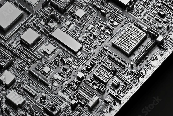 Obraz Close-up of a complex computer circuit board showcasing intricate details and technological components.