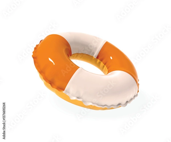 Fototapeta Orange Lifebuoy 3d icon. rendering of a Orange and white lifebuoy isolated vector 3d illustration.