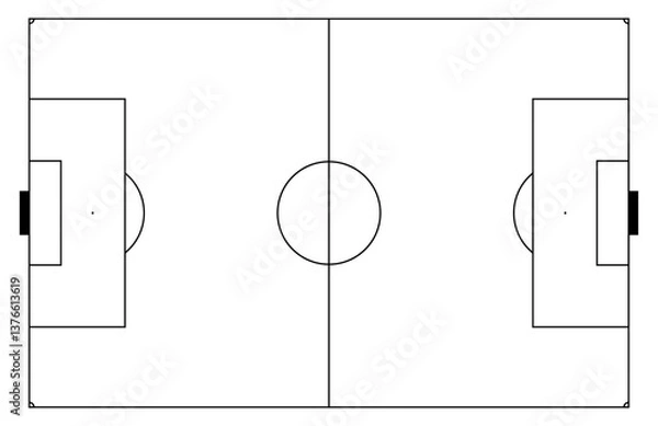 Fototapeta Top-view soccer field with coach tactics. Play plan diagram and pitch line markings. Flat vector illustration isolated on white background.