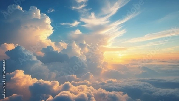 Obraz majestic sunset sky with dramatic clouds illustration