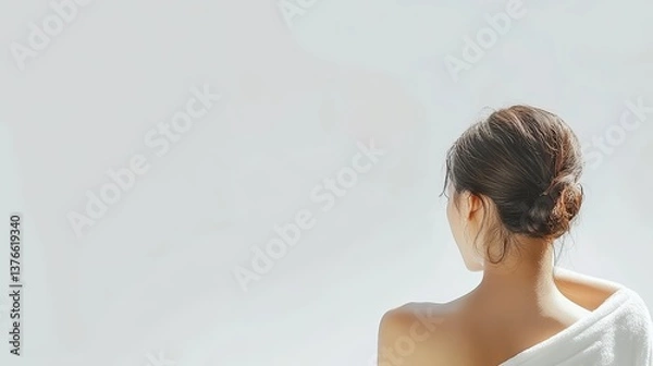 Fototapeta Serene woman portrait minimalist studio photography soft lighting rear view beauty
