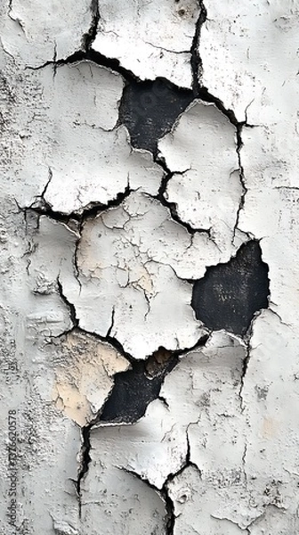 Obraz Close-Up of Weathered White Surface with Peeling Paint and Cracks


