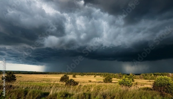 Fototapeta stormy clouds and rain with dramatic sky