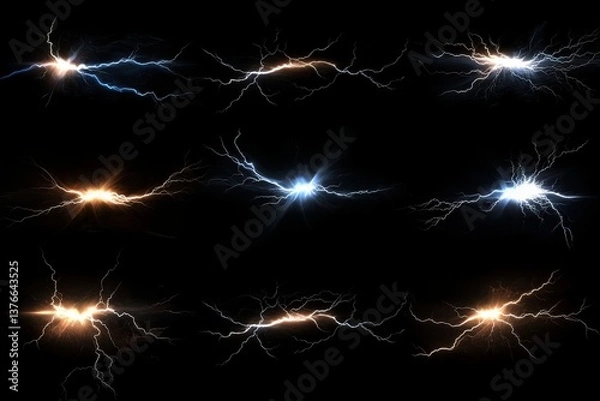 Fototapeta Dynamic electric thunder bolts showcasing vibrant light effects.