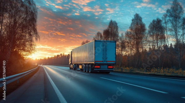Fototapeta A cargo truck speeds down the highway, symbolizing express shipping and efficient logistics.