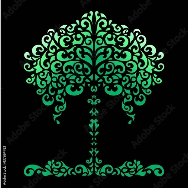 Fototapeta 77_ pattern green tree.Pattern green gradient tree,grass black background.