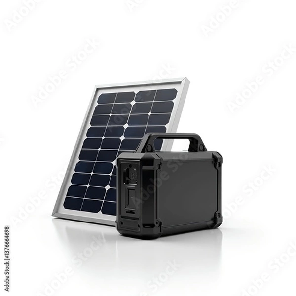 Obraz Solar-powered portable generator on white background