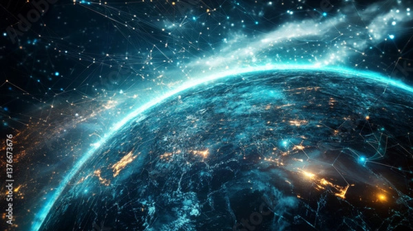 Obraz Flight. High speed internet technology. Portal 3D illustration. Space and time, global digital database in cyberspace of artificial intelligence