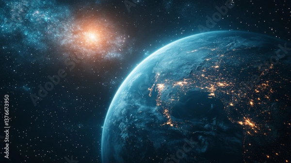 Fototapeta Flight. High speed internet technology. Portal 3D illustration. Space and time, global digital database in cyberspace of artificial intelligence