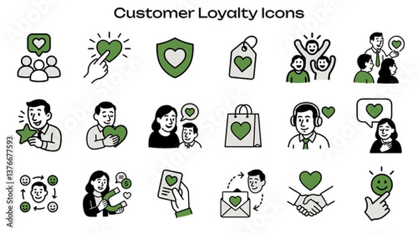 Fototapeta Simple Icon Set Related to Customer Loyalty and Satisfaction. Contains icons: Heart Magnet, Email Marketing, Customer Feedback