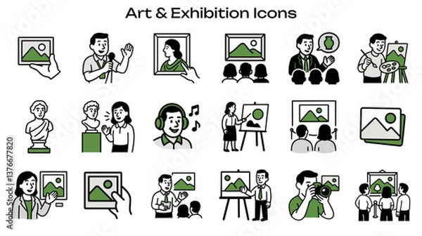 Fototapeta Simple Icon Set Related to Art and Exhibitions. Contains icons: painting, lecture, sculpture, photography