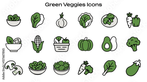 Fototapeta Simple Icon set related to Fresh Vegetables. Contains icons: lettuce, onion, broccoli, avocado