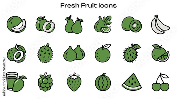 Fototapeta Simple Icon Set Related to Fresh Fruits - Contains Icons: Melon, Coconut, Pear, Kiwi