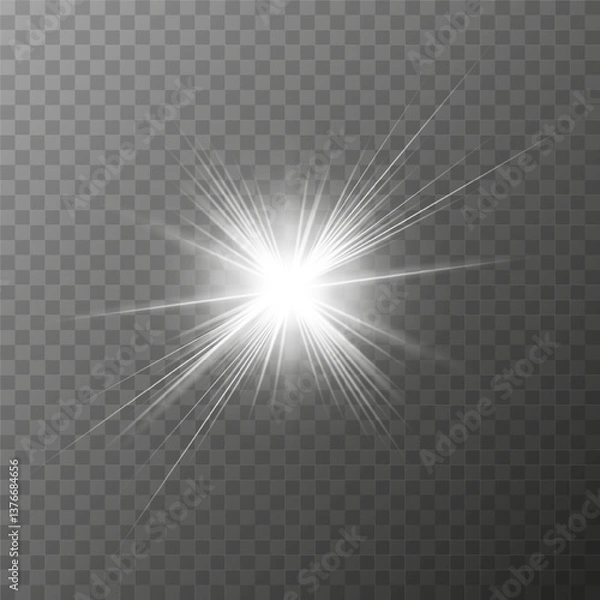 Fototapeta Bright flash of light creating a shining effect resembling a star on a transparent background. Vector illustration EPS 10.