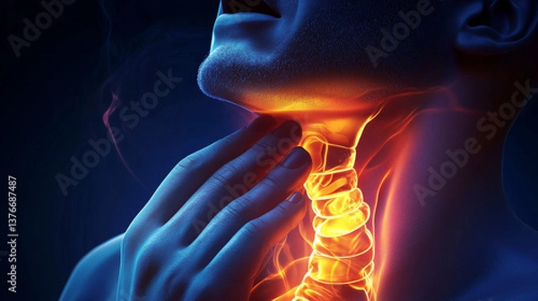Fototapeta Heartburn Pills. Relieving irritation and inflammation. Help with sore throat. Painkillers Pills in the esophagus. 3D illustration of digestive tract and stomach under a microscope
