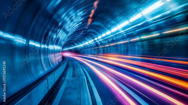 Fototapeta Atom 3d illustration. Neon light and ultraviolet. Inside spacecraft. Fantastic tunnel and cyberspace. Hadron Collider and Future Technologies