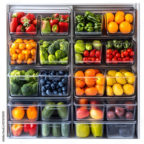 Fototapeta Customizable Refrigerator Organizers with Stackable Containers Isolated on Transparent Background