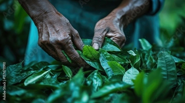 Fototapeta . A close-up of patha leaves being harvested, capturing the essence of nature