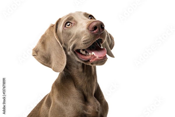 Obraz Brown weimaraner young dog is posing. Cute, happy crazy dog headshot smiling isolated on transparent background-generated by ai