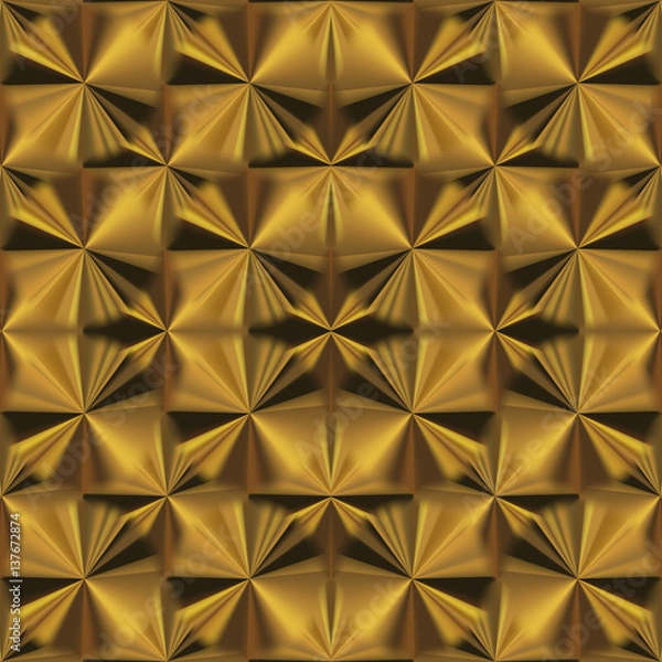 Fototapeta Seamless pattern. 3d extrude fancy decorative texture golden background