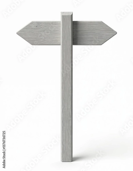 Fototapeta White wooden arrow signpost on transparent background. Blank sign for directions, guidance. Perfect for advertising, travel, wayfinding, navigation concept. Isolated on white background.