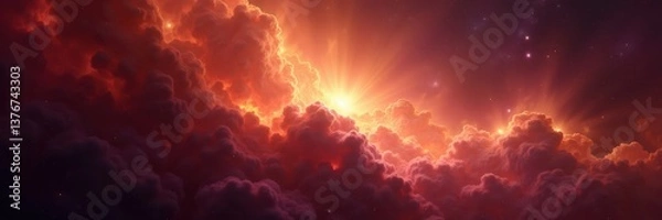 Obraz Fiery Cloudscape with Celestial Light Display