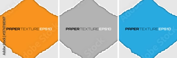 Fototapeta Frame with a realistic torn paper edge. Lacerated white paper page border with a soft shadow. Ripped colorful banner. Vector illustration.