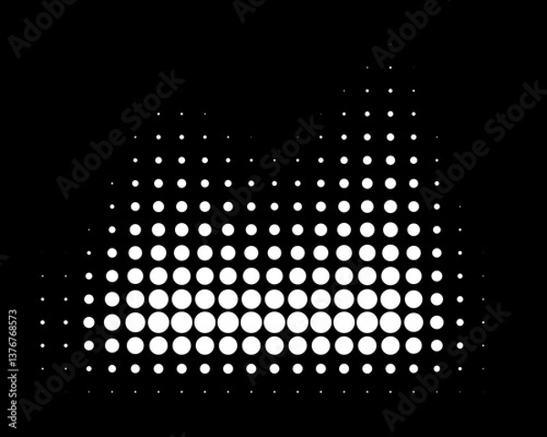 Obraz White halftone wavy logo. Half tone circle dots wavy background. Curved wave gradient texture. Vector illustration