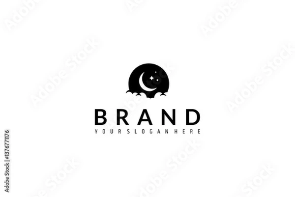 Fototapeta crescent moon logo with clouds in silhouette design