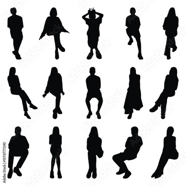 Obraz Vector collection set of sitting people silhouettes.	

