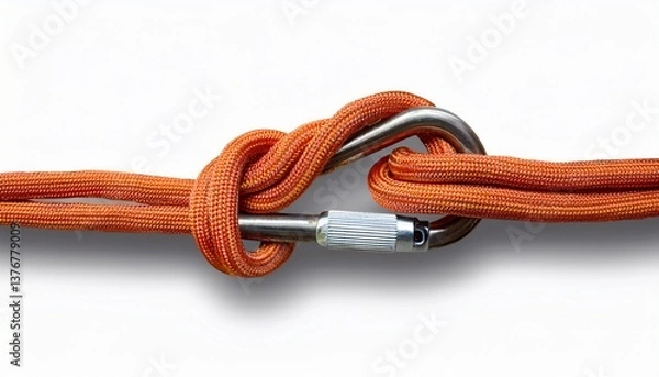 Fototapeta climbing rope with carabiner knot isolated on transparent background